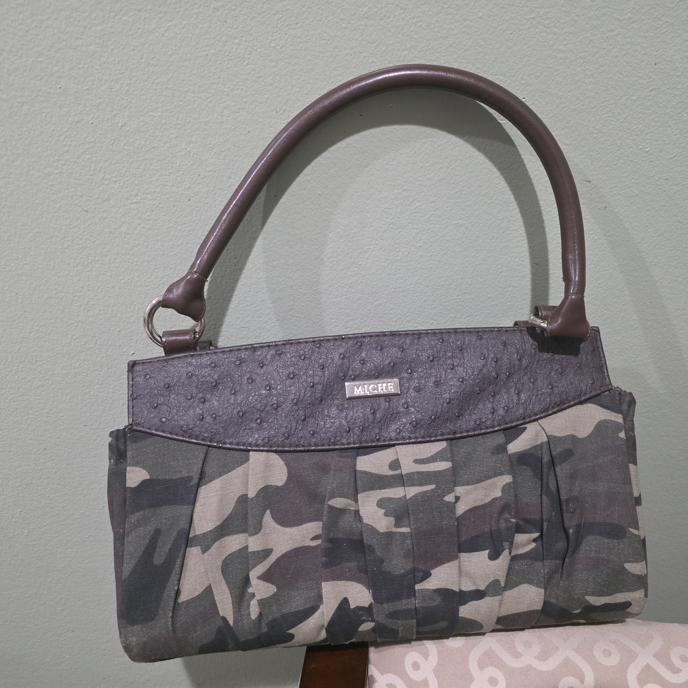 Michele Camouflage and Dark Brown Shoulder Bag